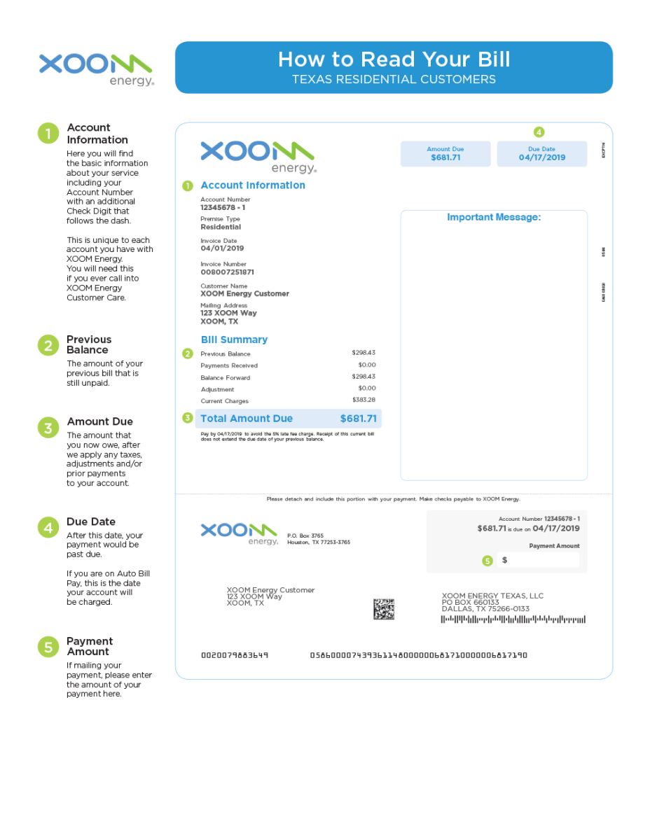 XOOM Energy Texas LLC Sample Bill XOOM Energy
